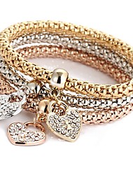 cheap -3pcs Women&#039;s Pendant Bracelet Layered Heart Ladies Italian Sweet Rhinestone Bracelet Jewelry Rose Gold For Ceremony Evening Party