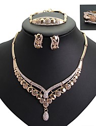 cheap -1 set Chain Bracelet Stud Earrings For Women&#039;s Gift Evening Party Rhinestone Gold Plated Alloy Hollow Out / Statement Necklace / Open Ring