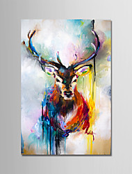 cheap -Christmas 40*60cm/60*90cm Handmade Oil Painting Canvas Wall Art Decoration Elk Pattern Animal Series Colorful Deer for Home Decor Stretched Frame Hanging Painting