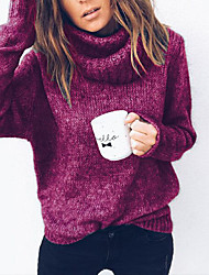 cheap -Women&#039;s Pullover Jumper Sweater Knitted Solid Color Stylish Basic Casual Long Sleeve Regular Fit Sweater Cardigans Turtleneck Fall Winter Blushing Pink Black Fuchsia / Going out