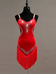 cheap -Latin Dance Dress Tassel Crystals / Rhinestones Women&#039;s Training Sleeveless High Pleuche