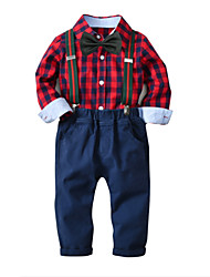 cheap -Kids Boys&#039; Shirt &amp; Pants Clothing Set Long Sleeve Red Houndstooth Christmas Cotton Basic