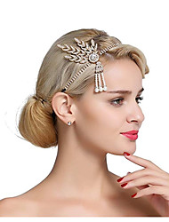 cheap -The Great Gatsby Charleston Gentlewoman Classical Retro Vintage Roaring 20s 1920s Vintage All Seasons Flapper Headband Women&#039;s Feather Beads Chrome Costume Head Jewelry Headbands forehead jewelry