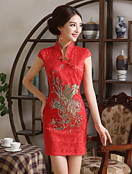 cheap -Adults&#039; Women&#039;s Designed in China Chinese Style Wasp-Waisted Chinese Style Cheongsam Qipao For Performance Engagement Party Bridal Shower Cotton Above Knee Cheongsam