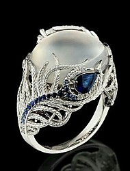 cheap -1pc Band Ring Statement Ring For Women&#039;s Cubic Zirconia Blue Party Gift Date Silver-Plated Alloy Hollow Out Flower