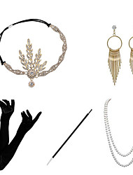 cheap -Charleston Roaring 20s 1920s Vintage The Great Gatsby Flapper Headband Accesories Set Women&#039;s Feather Costume Head Jewelry Drop Earrings Vintage Necklace Golden / Black+Golden / Red+Golden Vintage