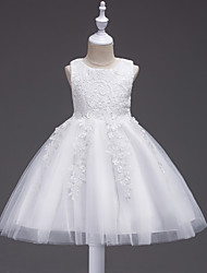 cheap -Princess Midi Flower Girl Dresses Wedding Lace Sleeveless Jewel Neck with Lace 2022 / First Communion