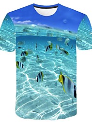 cheap -Men&#039;s T shirt Tee Shirt Graphic 3D Plus Size Round Neck Print Tops Blue