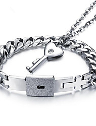 cheap -Two-piece Suit Chain Bracelet Pendant Necklace For Men&#039;s Women&#039;s Daily Engagement Titanium Steel Two tone Keys Love