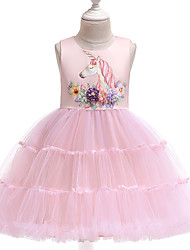 cheap -Kids Little Girls&#039; Dress Unicorn Solid Colored Tulle Dress Blue Blushing Pink Knee-length Sleeveless Active Streetwear Dresses Slim