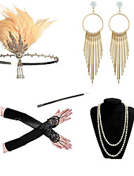 cheap -Charleston Vintage 1920s The Great Gatsby Costume Accessory Sets Gloves Flapper Headband Women&#039;s Feather Costume Necklace Earrings Golden / Black+Golden / White Vintage Cosplay Festival