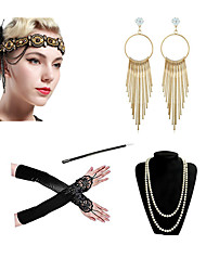 cheap -Charleston Vintage 1920s The Great Gatsby Costume Accessory Sets Gloves Flapper Headband Women&#039;s Feather Costume Necklace Earrings Black / Red black / Black+Golden Vintage Cosplay Festival