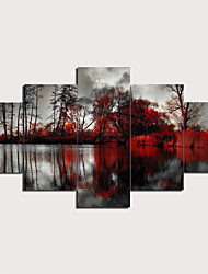 cheap -5 Panel Wall Art Canvas Prints Painting Artwork Picture Landscape Lake Tree Home Decoration Décor Stretched Frame Ready to Hang
