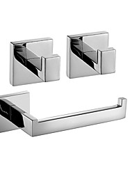 cheap -Bathroom Accessory Set New Design Metal Material Bathroom  Single Rod Toilet Paper Holde and Robe Hooks Wall Mounted Silvery 3pc