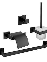 cheap -Bathroom Accessory Set Stainless Steel with Painted Finishes Toilet Paper Holder/Tower Rack/Toilet Brush Holder/Robe Hook 4pcs Wall Mounted Matte Black