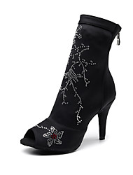 cheap -Women&#039;s Dance Boots Tango Shoes Heel Crystals Pattern / Print Slim High Heel Black Zipper