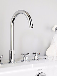 cheap -Bathtub Faucet - Contemporary Chrome Roman Tub Brass Valve Bath Shower Mixer Taps / Three Handles Five Holes