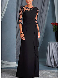 cheap -Sheath / Column Mother of the Bride Dress Plus Size Bateau Neck Floor Length Chiffon Lace Half Sleeve with Lace Wedding Guest Dresses 2022