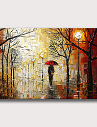 cheap -Oil Painting 100% Handmade Hand Painted Wall Art On Canvas People With Umbrellas Strolling Along The Forest Path Abstract Landscape Modern Home Decoration Decor Rolled Canvas No Frame Unstretched