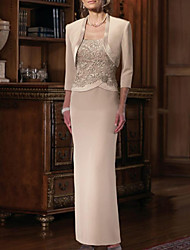 cheap -Sheath / Column Mother of the Bride Dress Plus Size Elegant Straight Neckline Floor Length Chiffon Lace Satin Sleeveless with Sash / Ribbon Appliques 2022