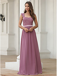 cheap -A-Line Elegant Formal Evening Dress Scoop Neck Backless Sleeveless Floor Length Chiffon with Pleats 2022