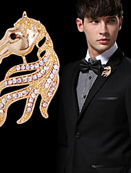 cheap -Men&#039;s Crystal Brooches Tennis Chain Horse Head Creative Animal Luxury Classic Basic Rock Fashion Rhinestone Brooch Jewelry Gold Silver For Wedding Party Daily Work Club