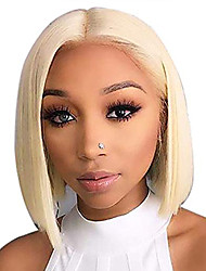 cheap -Synthetic Lace Front Wig Straight Middle Part Lace Front Wig Short Bleach Blonde#613 Synthetic Hair 8-12 inch Women&#039;s Adjustable Heat Resistant Party Blonde