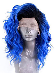 cheap -Blue Wigs for Women Synthetic Lace Front Wig Wavy Side Part Lace Front Wig Short Ombre Color Synthetic Hair 12-14 Inch Women&#039;s Adjustable Heat Resistant Party Blue Ombre