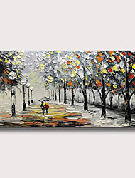 cheap -Oil Painting 100% Handmade Hand Painted Wall Art On Canvas Two People With Umbrellas Strolling Along The Forest Path Home Decoration Decor Rolled Canvas No Frame Unstretched