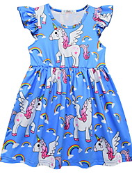 cheap -Kids Little Girls&#039; Dress Cartoon Blue Blushing Pink Cute Dresses Regular Fit