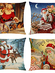 cheap -Set of 4 Retro Santa Square Decorative Throw Pillow Cases Faux Linen Sofa Cushion Covers 18x18
