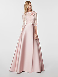 cheap -A-Line Minimalist Formal Evening Dress Jewel Neck Half Sleeve Floor Length Satin with Sash / Ribbon 2022