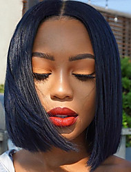 cheap -Human Hair 4x13 Closure Wig Bob Short Bob Free Part style Brazilian Hair Natural Straight Natural Wig 130% Density with Baby Hair Natural Hairline African American Wig For Black Women With Bleached