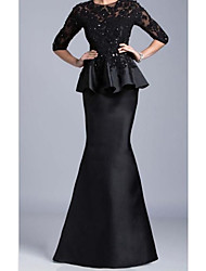 cheap -A-Line Elegant Formal Evening Dress Jewel Neck Half Sleeve Floor Length Satin with Ruffles Draping 2022