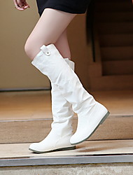 white flat knee high boots