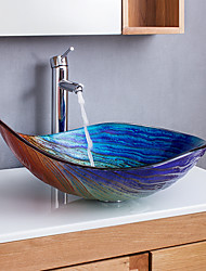 cheap -Bathroom Vessels Boat Shape Bathroom Artistic Glass Vessel Sink Modern Design Unique Color Tempered Glass Sink Bowl With Oil Rubber Bronze Faucet And Pop Up Drain Countertop Wash Basin Sink