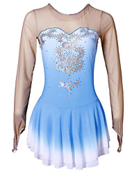 cheap -Figure Skating Dress Women&#039;s Girls&#039; Ice Skating Dress Outfits Blue Halo Dyeing Elastane High Elasticity Competition Skating Wear Handmade Long Sleeve Ice Skating Figure Skating / Rhinestone