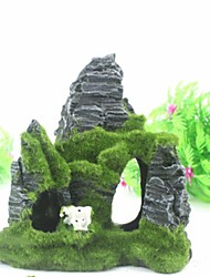 cheap -Artificial Moss Hiding Cave Mountain View Underwater Fish Tank Ornament Landscaping Craft Living Room Resin Aquarium Rockery
