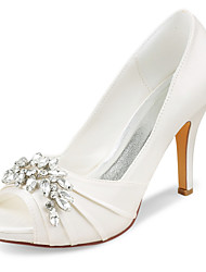 ivory satin peep toe wedding shoes