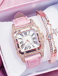 cheap -Quartz Watches for Women&#039;s Women Analog Diamond Watch Starry Square Dial Bracelet Set Ladies Leather Band Wristwatch Female Clock