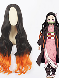cheap -Demon Slayer: Kimetsu no Yaiba Kamado Nezuko Cosplay Wigs Women&#039;s Ladies Girls&#039; Free Part With Bangs 40 inch Heat Resistant Fiber Dry Wavy Black Anime Wig