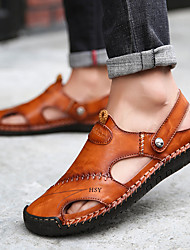 cheap -Men&#039;s Sandals Comfort Shoes Slingback Sandals Casual Beach Walking Shoes Cowhide Breathable Dark Brown Black Brown Spring Summer