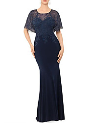 cheap -Mermaid / Trumpet Elegant Formal Evening Dress Jewel Neck Short Sleeve Floor Length Lace with Beading 2022