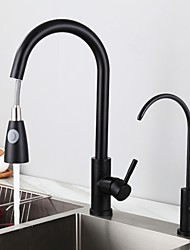 cheap -Single Handle Kitchen Faucet, Electroplated/Mattle Black One Hole Pull Out Centerset, Stainless Steel Contemporary Kitchen Faucet Contain with Cold/Hot Water