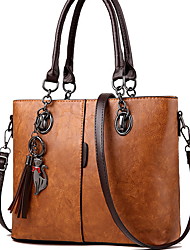 cheap -Women&#039;s Leather Bags 2022 Handbags Satchel PU Leather Zipper Daily Earth Yellow Black Pink Dark Green