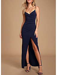 cheap -Sheath / Column Elegant Wedding Guest Prom Formal Evening Dress Spaghetti Strap Sleeveless Ankle Length Jersey with Slit 2022
