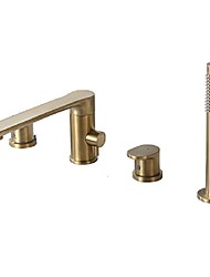 cheap -Bathtub Faucet - Contemporary Nickel Brushed Roman Tub Brass Valve Bath Shower Mixer Taps / Two Handles Four Holes