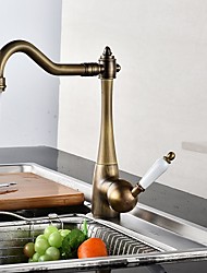 cheap -Retro Style Copper Kitchen Faucet,Single Handle One Hole Standard Spout Centerset Rotatable and Clawfoot Kitchen Taps with Cold and Hot Water