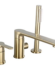 cheap -Brass Bathtub Faucet,Contemporary Nickel Brushed Roman Tub Ceramic Valve Single Handle Three Holes Bath Shower Mixer Taps with Hot and Cold Switch