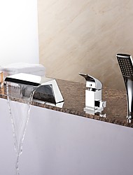 cheap -Bathtub Faucet - Contemporary Chrome Roman Tub Ceramic Valve Bath Shower Mixer Taps / Brass / Single Handle Three Holes